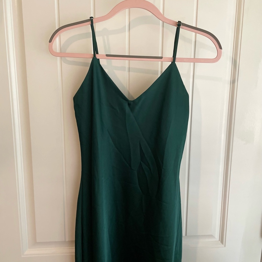Gianni Bini Emerald Forest Green Harper Slip Satin Strappy Midi Dress Sz 2 NWT - Picture 2 of 5